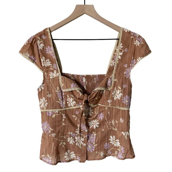 Free People Call Me Baby Blouse in Tan Size Medium - Picture 2 of 6